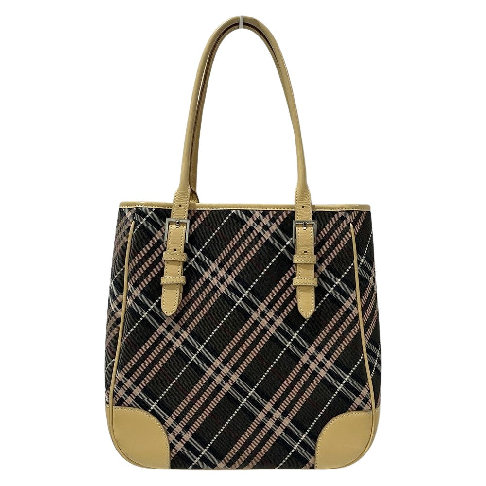 BURBERRY BLUE LABEL(バーバリーブルーレーベル) チェック スクエア型 肩掛け チャーム付き トートバッグ キャンバス/レザー レディース【中古B】20240803