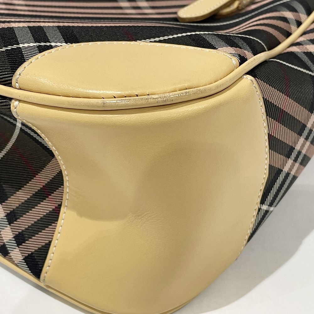 BURBERRY BLUE LABEL(バーバリーブルーレーベル) チェック スクエア型 肩掛け チャーム付き トートバッグ キャンバス/レザー レディース【中古B】20240803