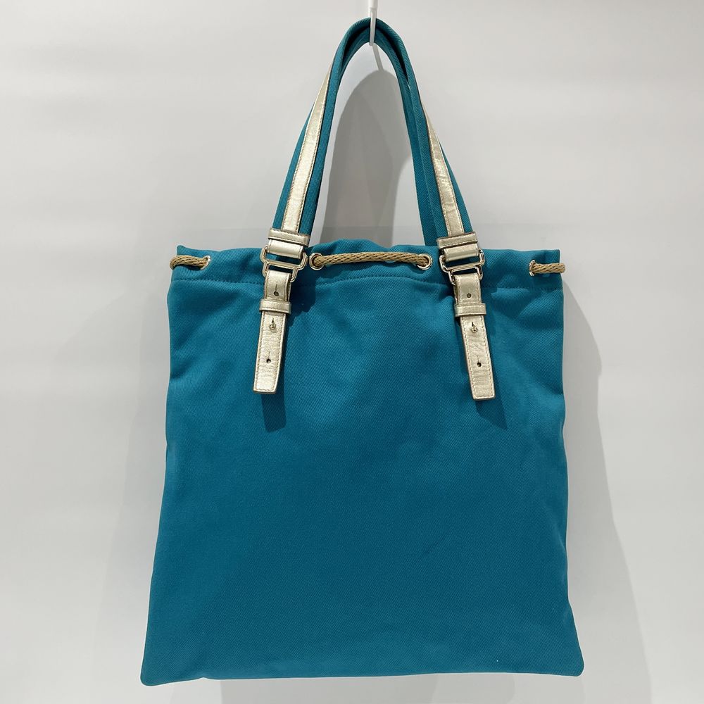 中古B/標準】Yves Saint Laurent rive gauche イヴサンローランリヴゴーシュ 【レアカラー】カハラ 紐 巾着 肩掛け  レディース トートバッグ 121631 ターコイズ×ゴールド20483951