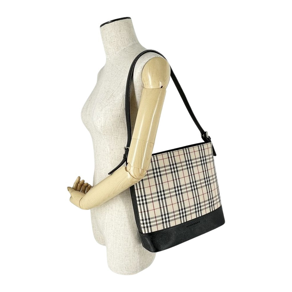 BURBERRY(バーバリー) ロゴ 一部チェック 肩掛け ショルダーバッグ キャンバス/レザー レディース【中古AB】20240804