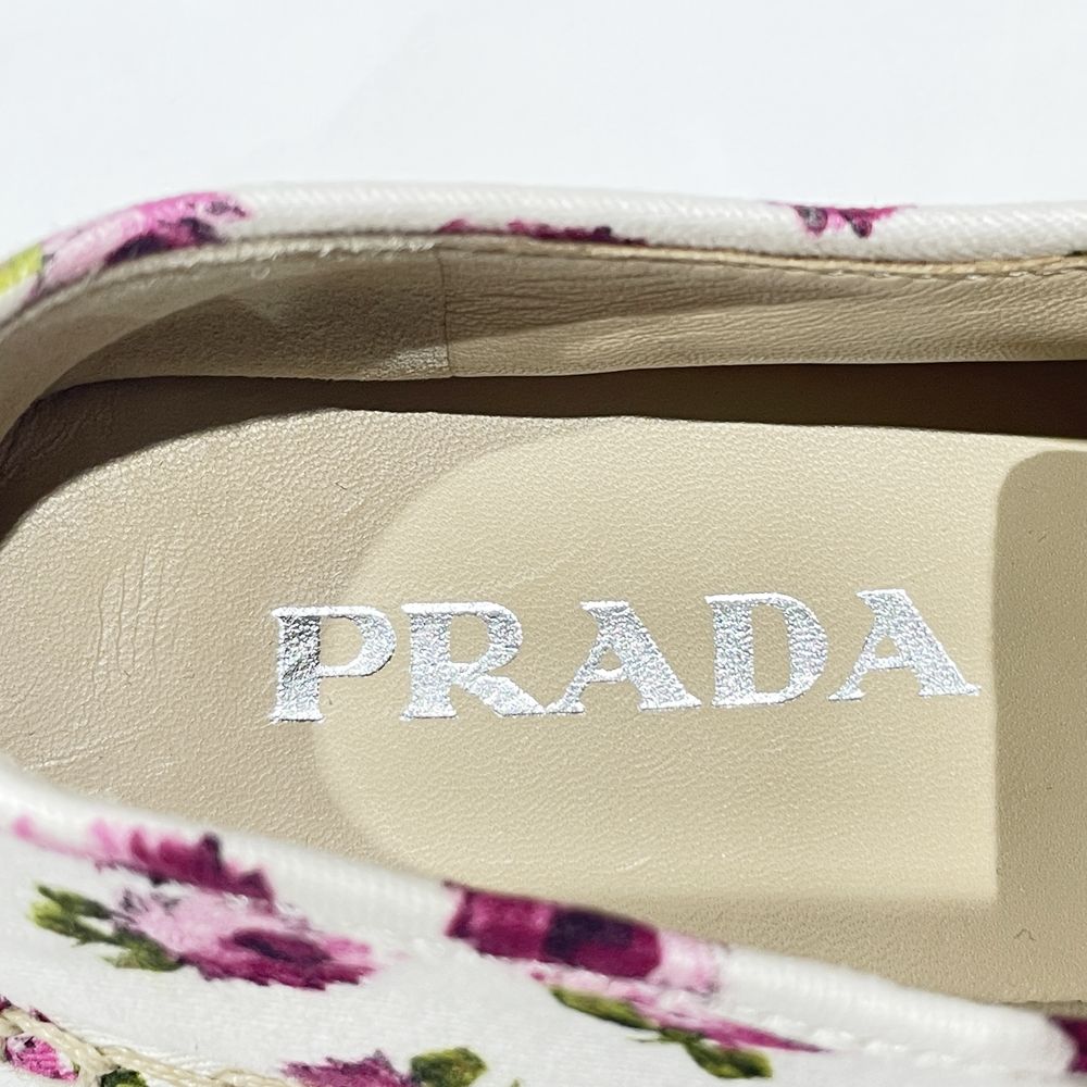 PRADA(プラダ) レースアップシューズ サイズ37.5（JP23.5cm程度）花柄 フラワー フラット スニーカー キャンバス/レザー レディース【中古A】20240821