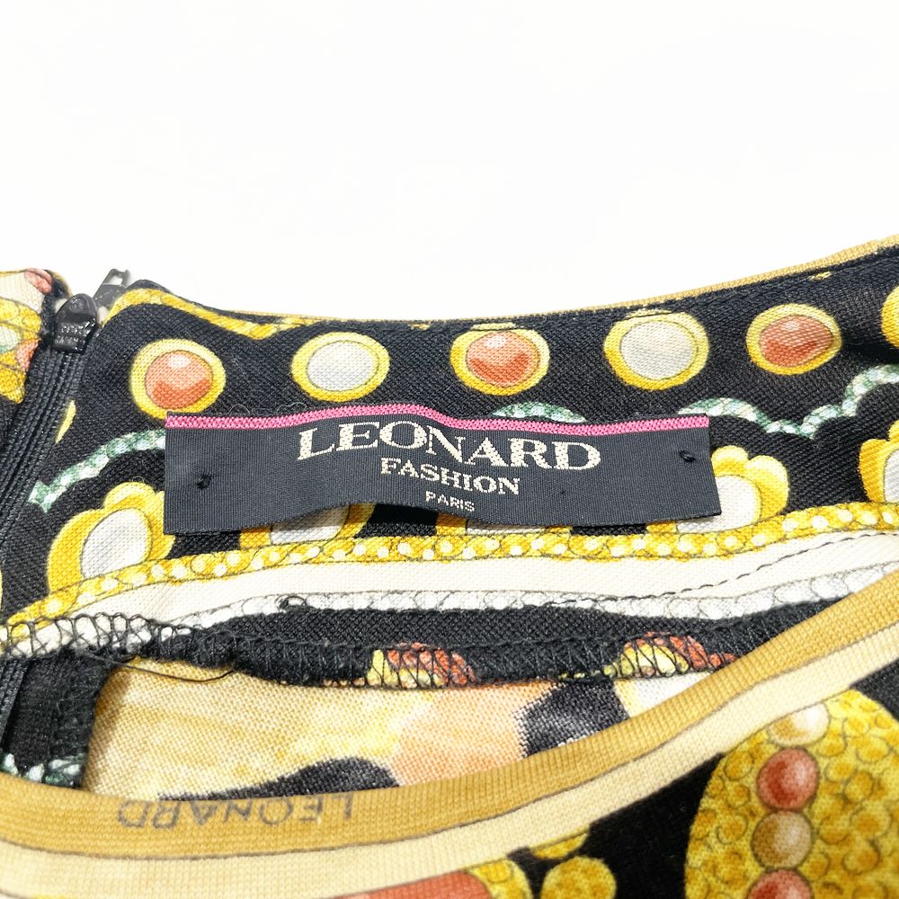 中古AB/使用感小】LEONARD レオナール Lサイズ 総柄 宝石柄 レディース ワンピース ブラック/イエロー20484947