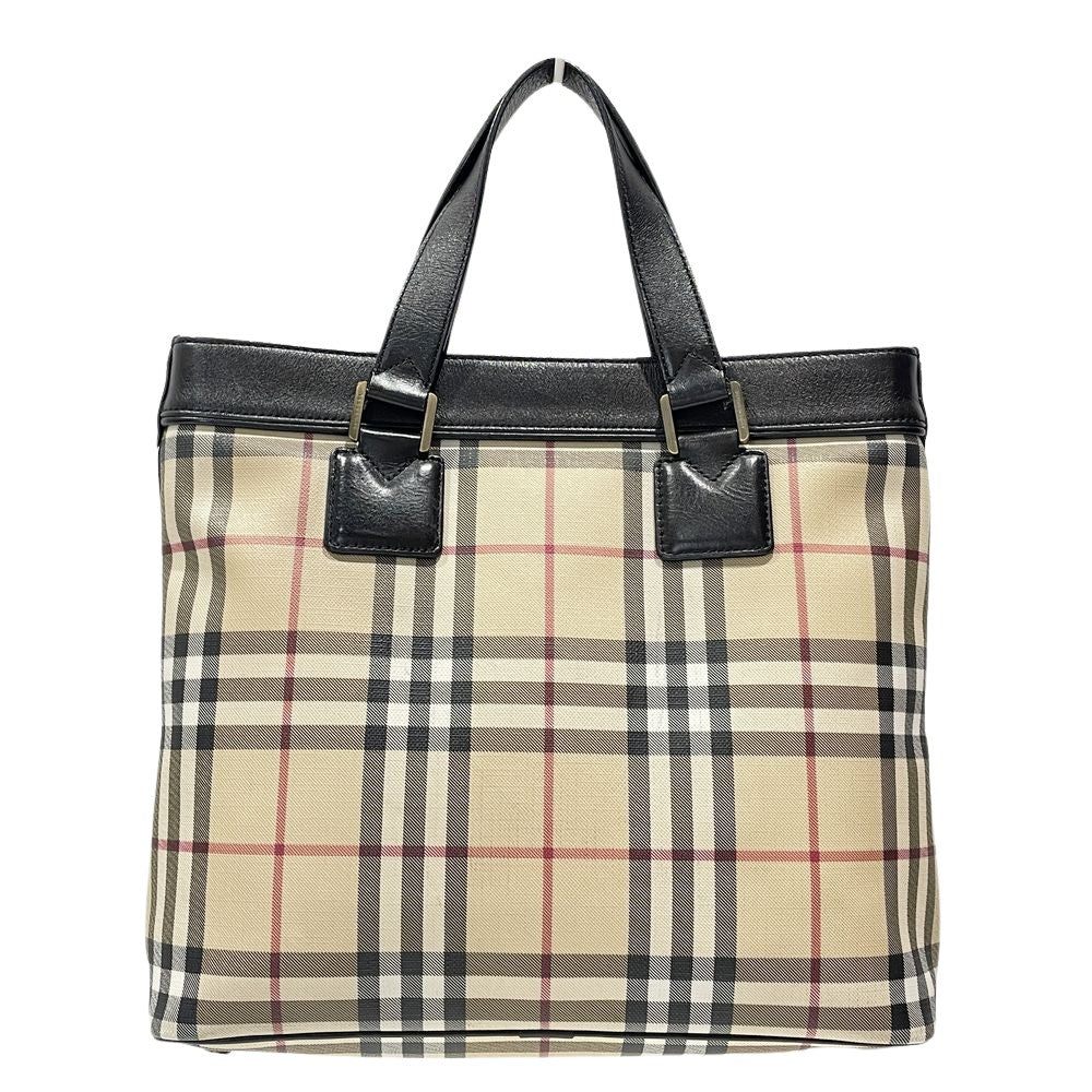 BURBERRY(バーバリー) ロンドン ロゴ チェック トートバッグ PVC/レザー レディース【中古B】20240810