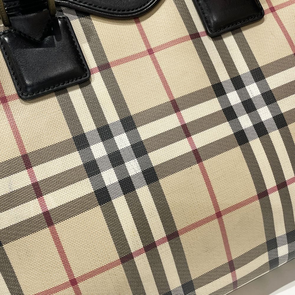 BURBERRY(バーバリー) ロンドン ロゴ チェック トートバッグ PVC/レザー レディース【中古B】20240810