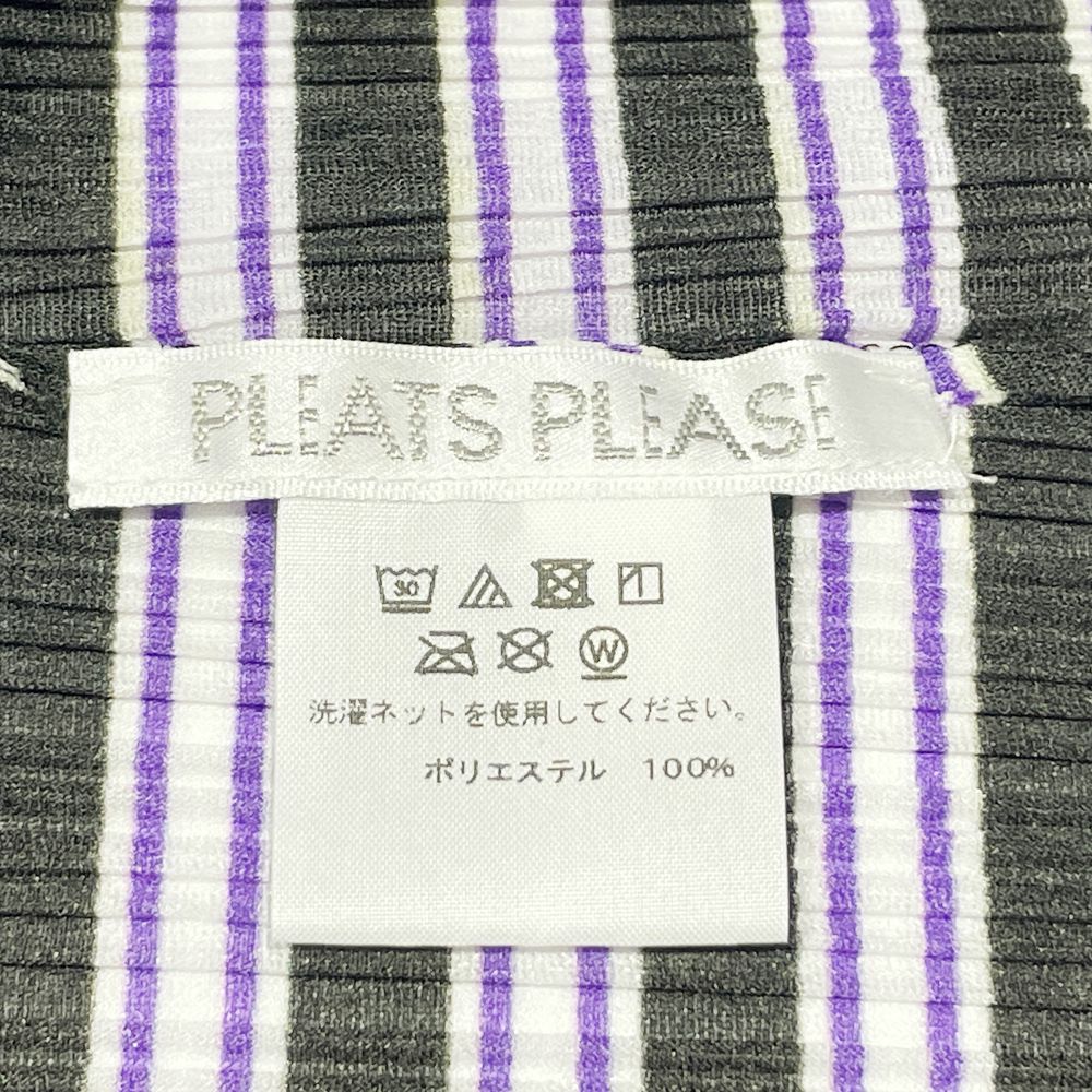 PLEATS PLEASE(プリーツプリーズ) イッセイミヤケ プリーツ加工 ボーダー 長袖 サイズ3 PP81-FK343 カットソー ポリエステル レディース【中古AB】20240817