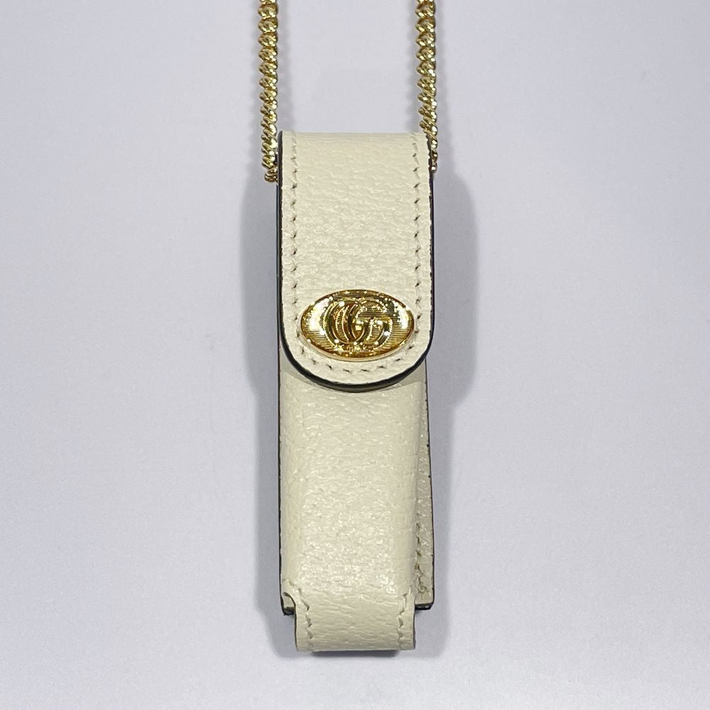 中古A/美品】GUCCI グッチ GGマーモント リップスティック 小物入れ ポーチ レザー メタル ユニセックス ネックレス 615998  ホワイト20485915