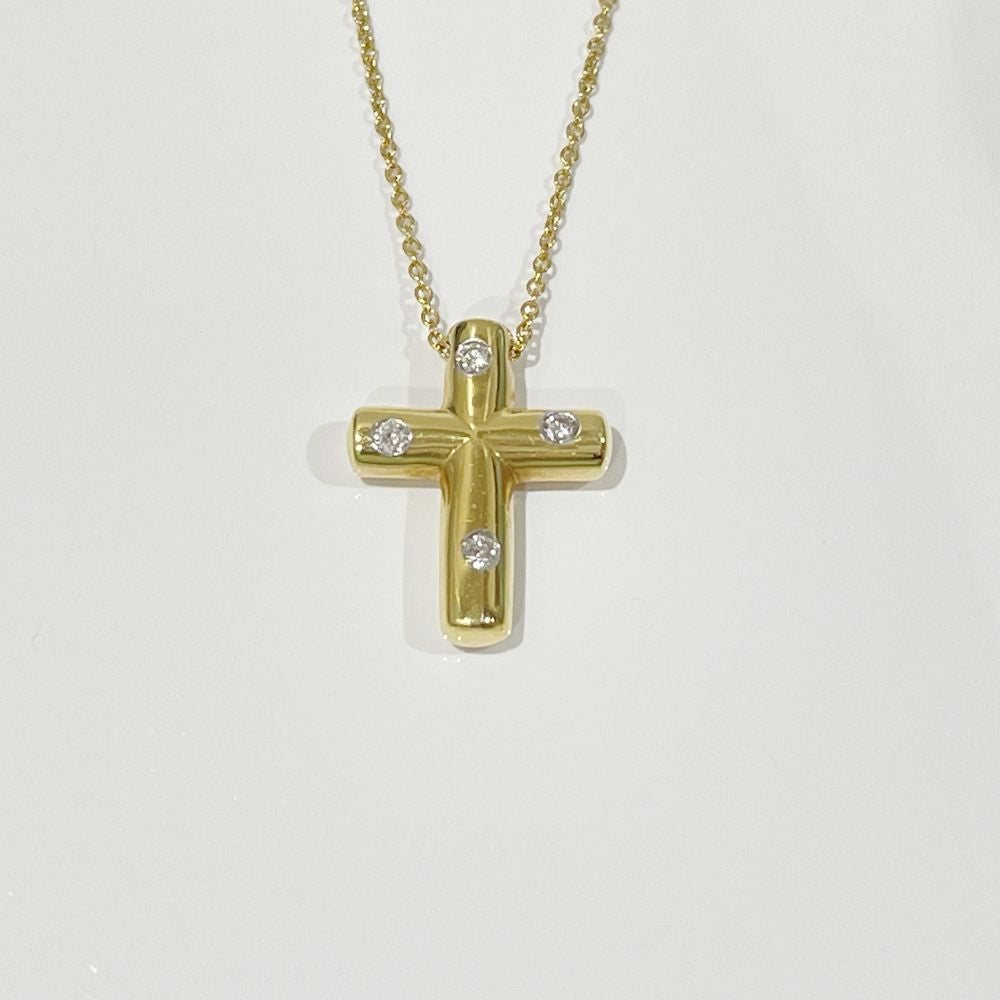 TIFFANY&Co.(ティファニー) クロス 4Pダイヤ ネックレス K18イエローゴールド レディース【中古】20240813