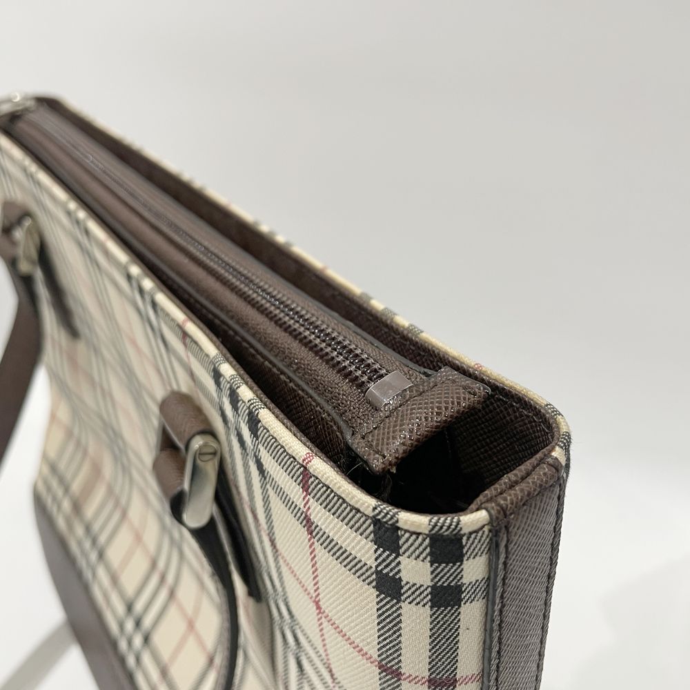 BURBERRY(バーバリー) ロゴ チェック トートバッグ キャンバス/レザー レディース【中古AB】20240824