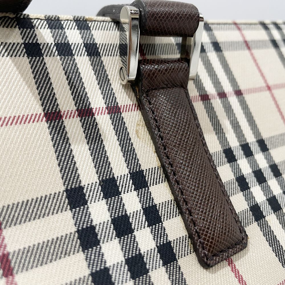 BURBERRY(バーバリー) ロゴ チェック トートバッグ キャンバス/レザー レディース【中古AB】20240824