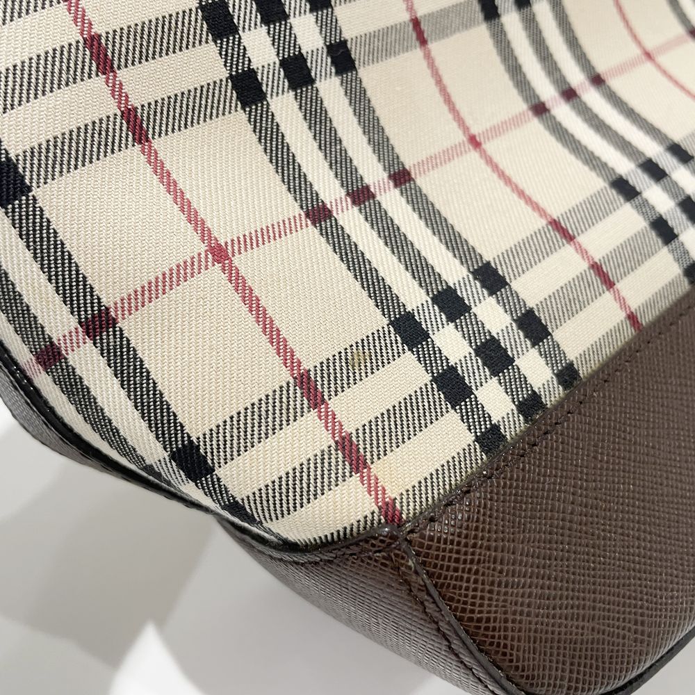 BURBERRY(バーバリー) ロゴ チェック トートバッグ キャンバス/レザー レディース【中古AB】20240824