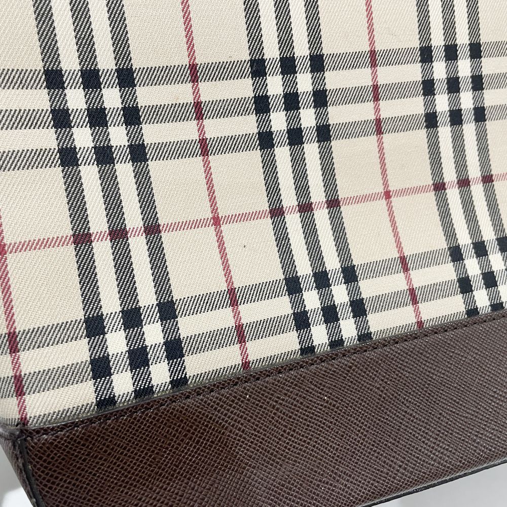 BURBERRY(バーバリー) ロゴ チェック トートバッグ キャンバス/レザー レディース【中古AB】20240824