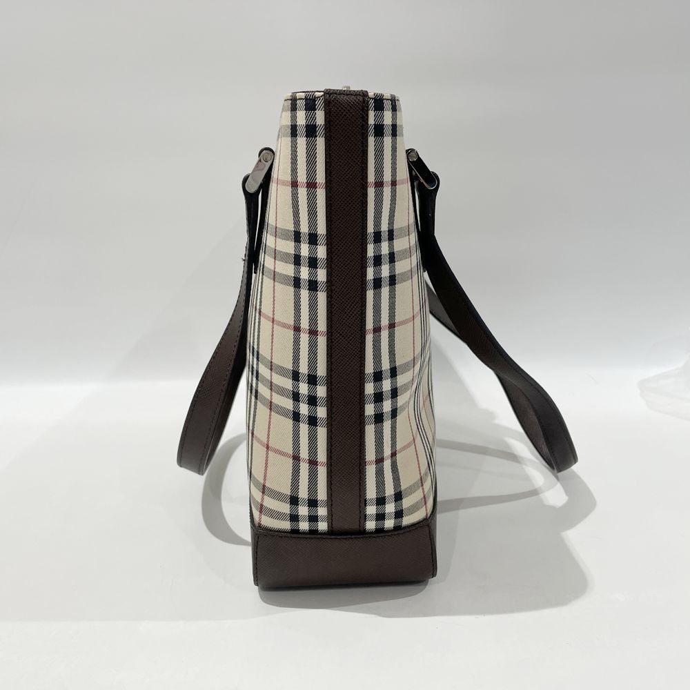 BURBERRY(バーバリー) ロゴ チェック トートバッグ キャンバス/レザー レディース【中古AB】20240824