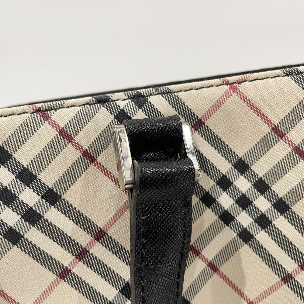 BURBERRY(バーバリー) ロゴ チェック サイドポケット トートバッグ キャンバス/レザー レディース【中古AB】20240824