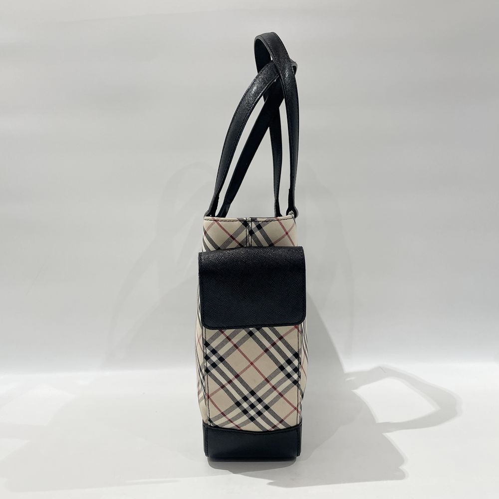 BURBERRY(バーバリー) ロゴ チェック サイドポケット トートバッグ キャンバス/レザー レディース【中古AB】20240824