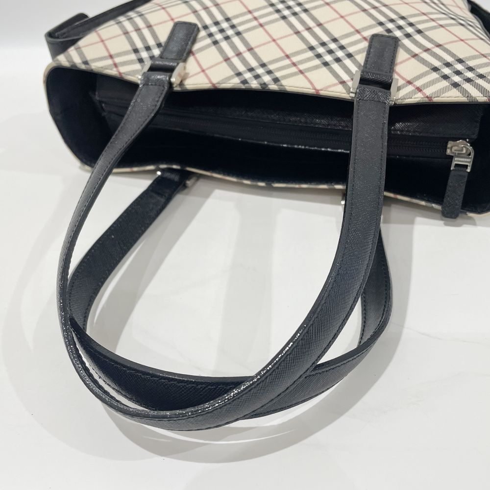 BURBERRY(バーバリー) ロゴ チェック サイドポケット トートバッグ キャンバス/レザー レディース【中古AB】20240824