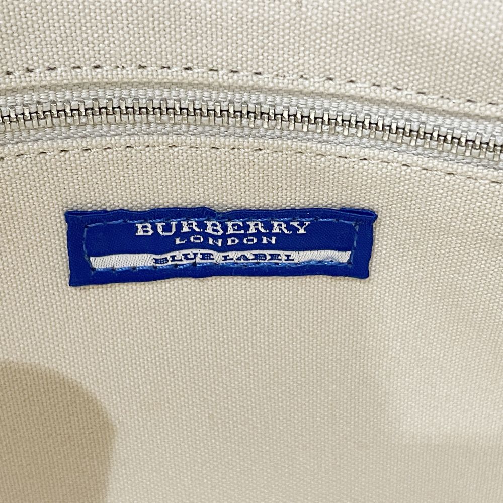 BURBERRY BLUE LABEL(バーバリーブルーレーベル) 馬 刺繍 スクエア型 トートバッグ キャンバス/レザー レディース【中古B】20240901