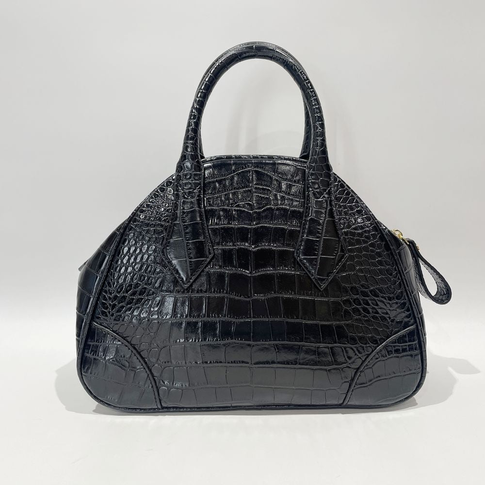 中古A/美品】Vivienne Westwood ANGLOMANIA ヴィヴィアンウエストウッド アングロマニア 【定番人気】オーブ 型押し  レディース ハンドバッグ ブラック20488137