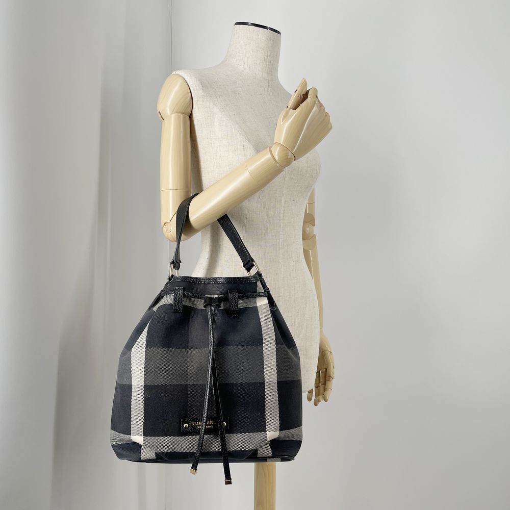 BURBERRY(バーバリー) クレストブリッジ チェック 巾着 ハンドバッグ キャンバス/レザー レディース【中古B】20240901