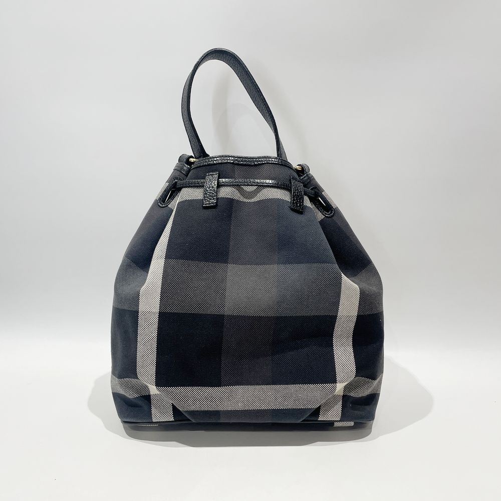 BURBERRY(バーバリー) クレストブリッジ チェック 巾着 ハンドバッグ キャンバス/レザー レディース【中古B】20240901