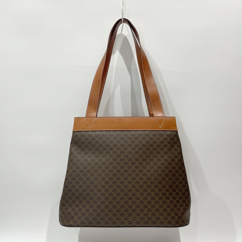 中古AB/使用感小】CELINE セリーヌ マカダム ロゴ サイドジップ ヴィンテージ 肩掛け レディース トートバッグ ブラウン20488340