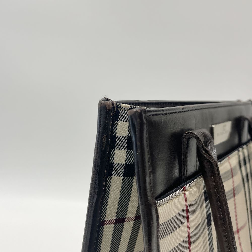 BURBERRY(バーバリー) ロゴ プレート チェック スクエア型 ミニ トートバッグ キャンバス/レザー レディース【中古B】20240825