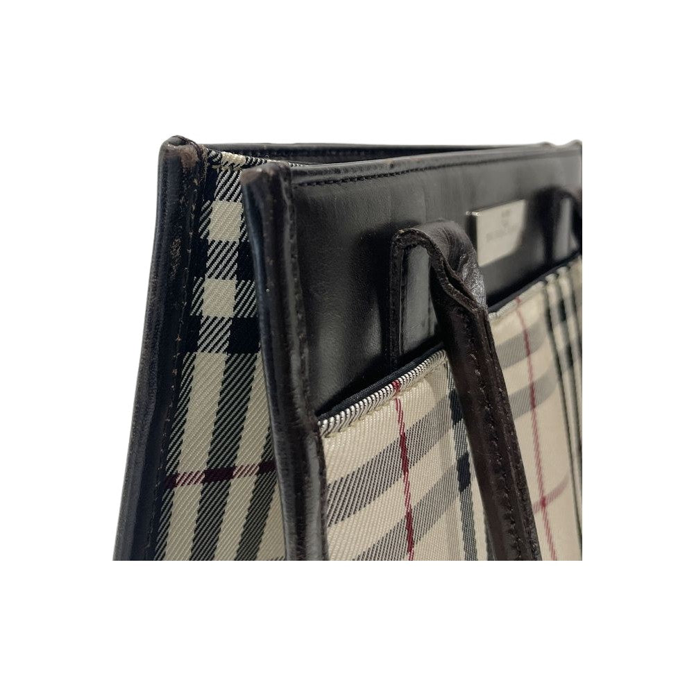 BURBERRY(バーバリー) ロゴ プレート チェック スクエア型 ミニ トートバッグ キャンバス/レザー レディース【中古B】20240825