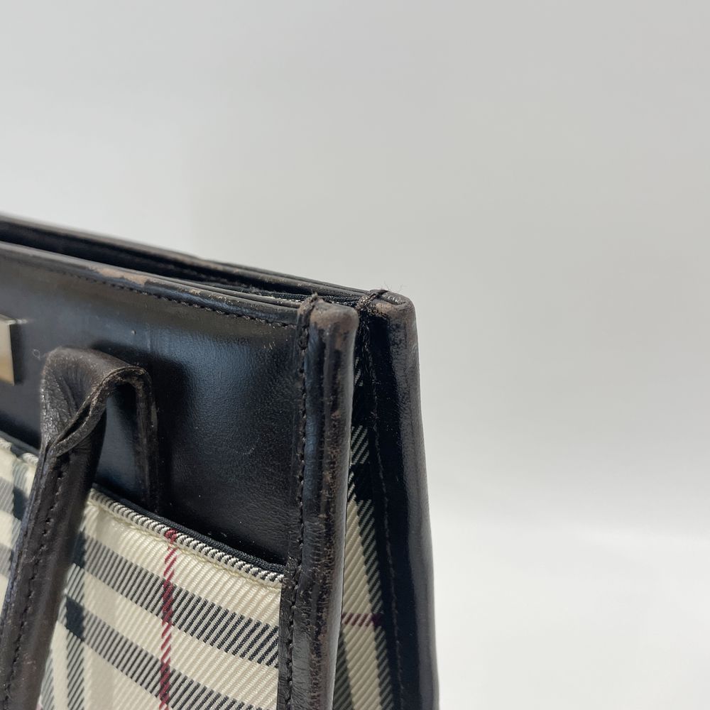 BURBERRY(バーバリー) ロゴ プレート チェック スクエア型 ミニ トートバッグ キャンバス/レザー レディース【中古B】20240825