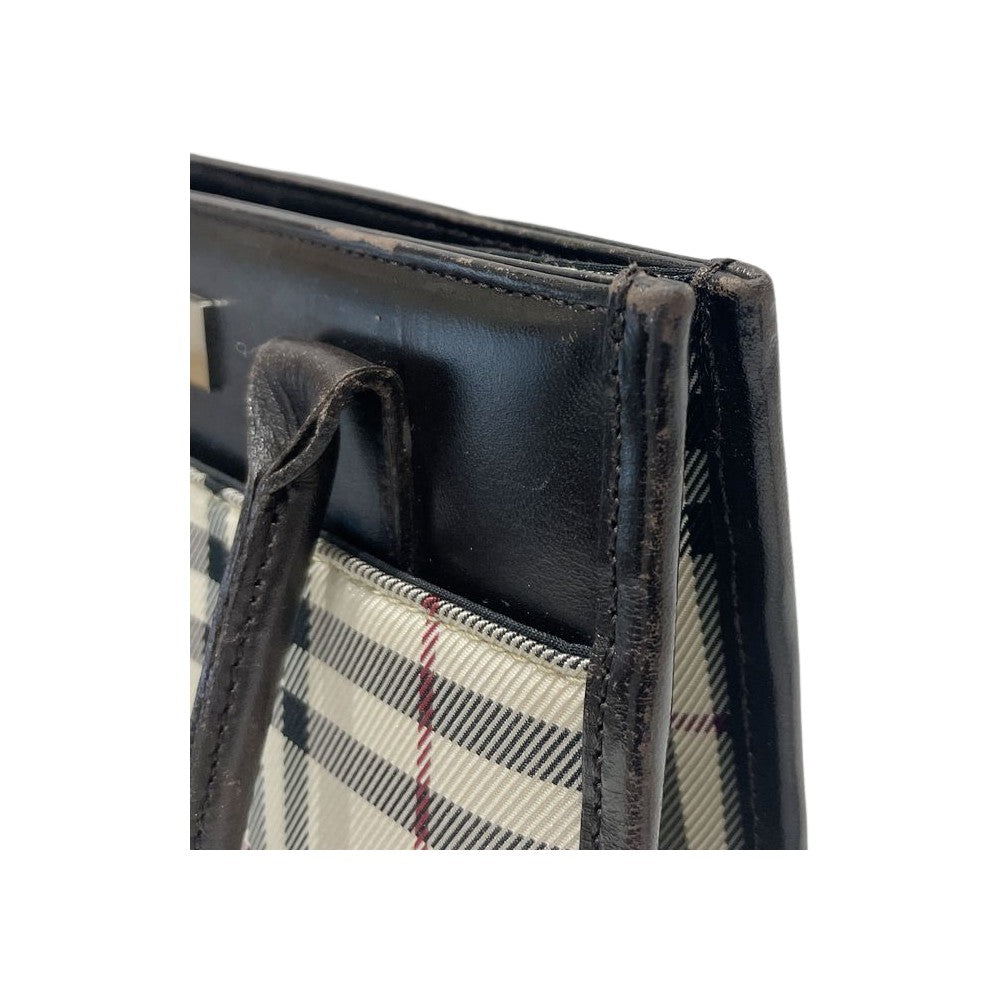 BURBERRY(バーバリー) ロゴ プレート チェック スクエア型 ミニ トートバッグ キャンバス/レザー レディース【中古B】20240825