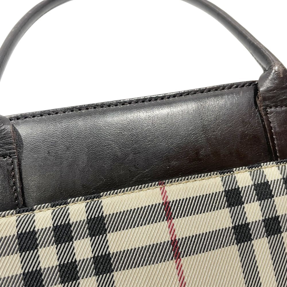 BURBERRY(バーバリー) ロゴ プレート チェック スクエア型 ミニ トートバッグ キャンバス/レザー レディース【中古B】20240825