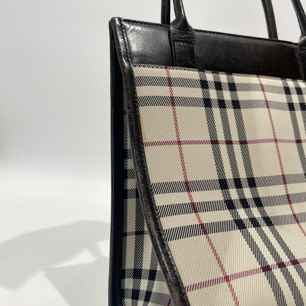 BURBERRY(バーバリー) ロゴ プレート チェック スクエア型 ミニ トートバッグ キャンバス/レザー レディース【中古B】20240825