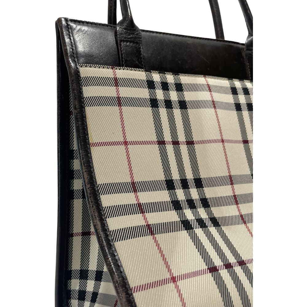 BURBERRY(バーバリー) ロゴ プレート チェック スクエア型 ミニ トートバッグ キャンバス/レザー レディース【中古B】20240825