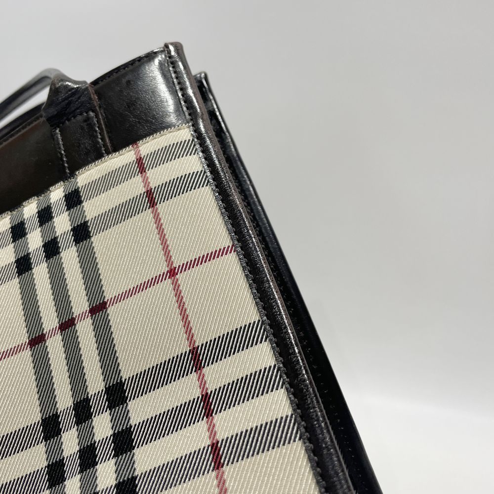 BURBERRY(バーバリー) ロゴ プレート チェック スクエア型 ミニ トートバッグ キャンバス/レザー レディース【中古B】20240825