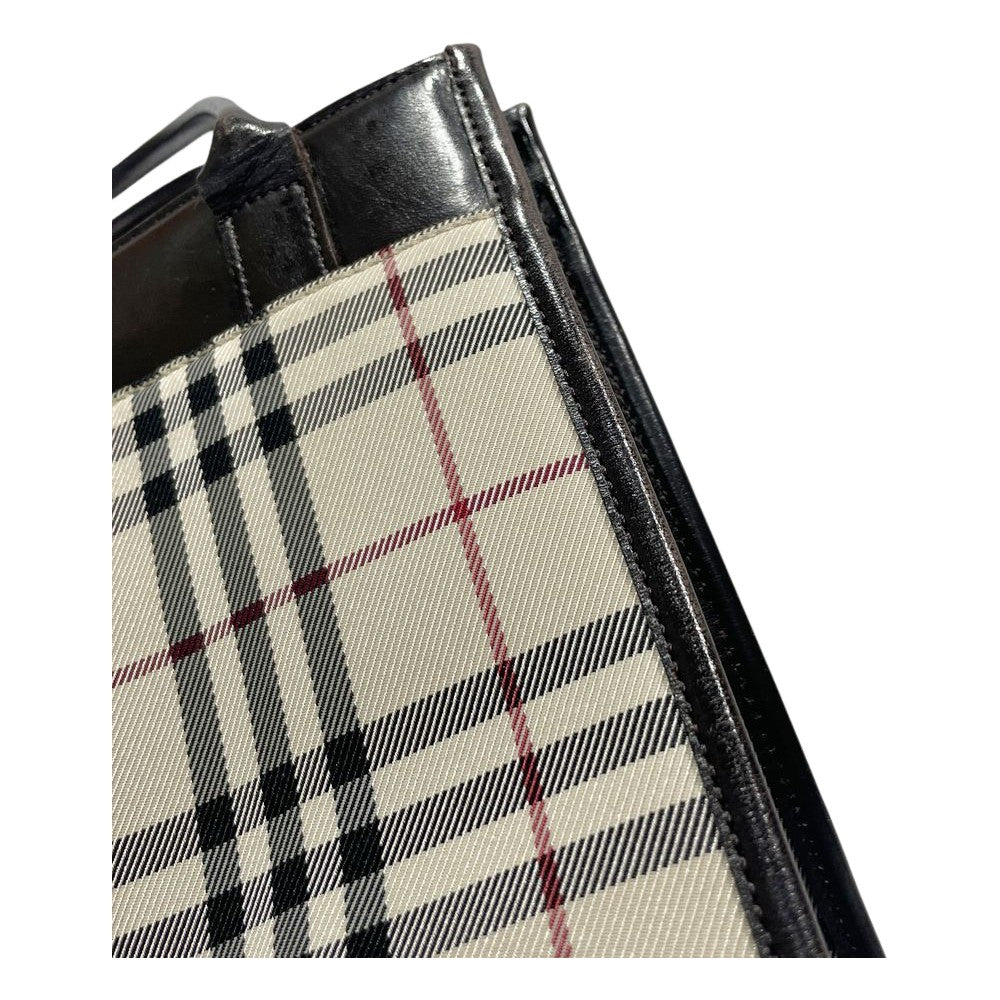 BURBERRY(バーバリー) ロゴ プレート チェック スクエア型 ミニ トートバッグ キャンバス/レザー レディース【中古B】20240825