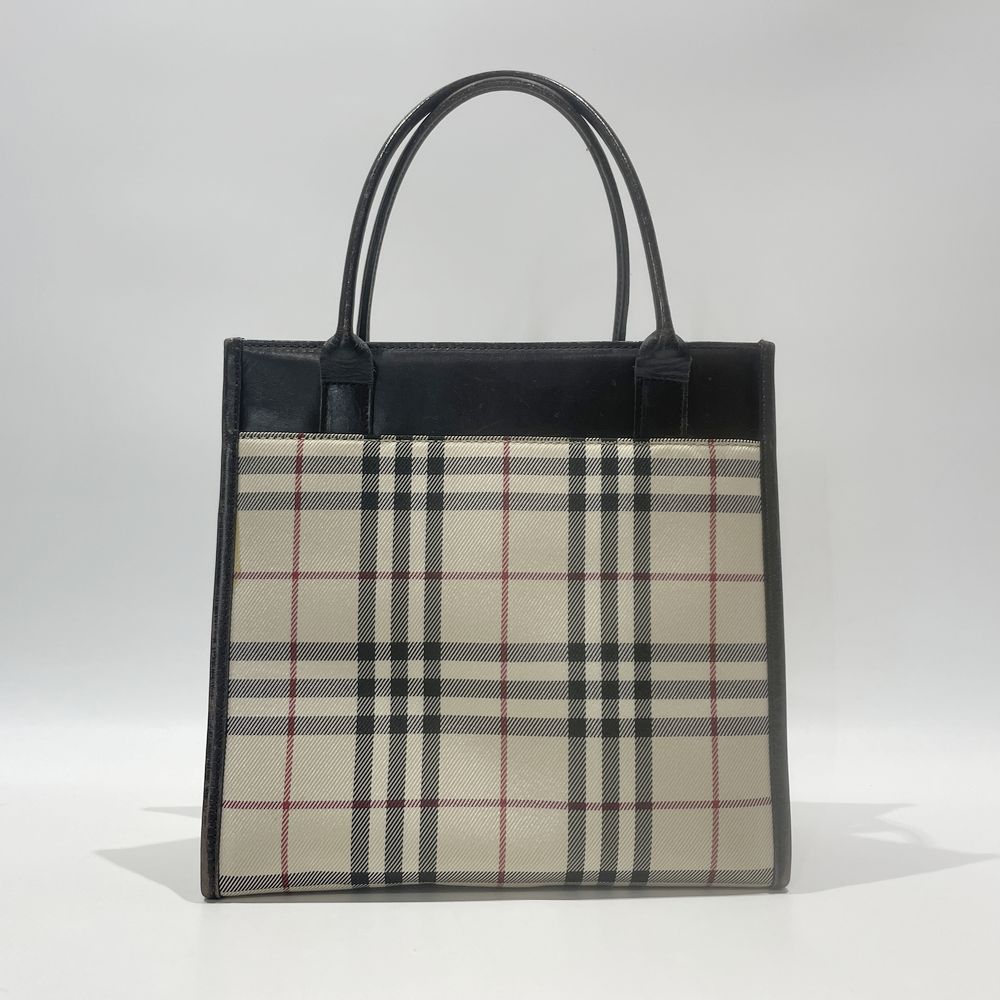 BURBERRY(バーバリー) ロゴ プレート チェック スクエア型 ミニ トートバッグ キャンバス/レザー レディース【中古B】20240825