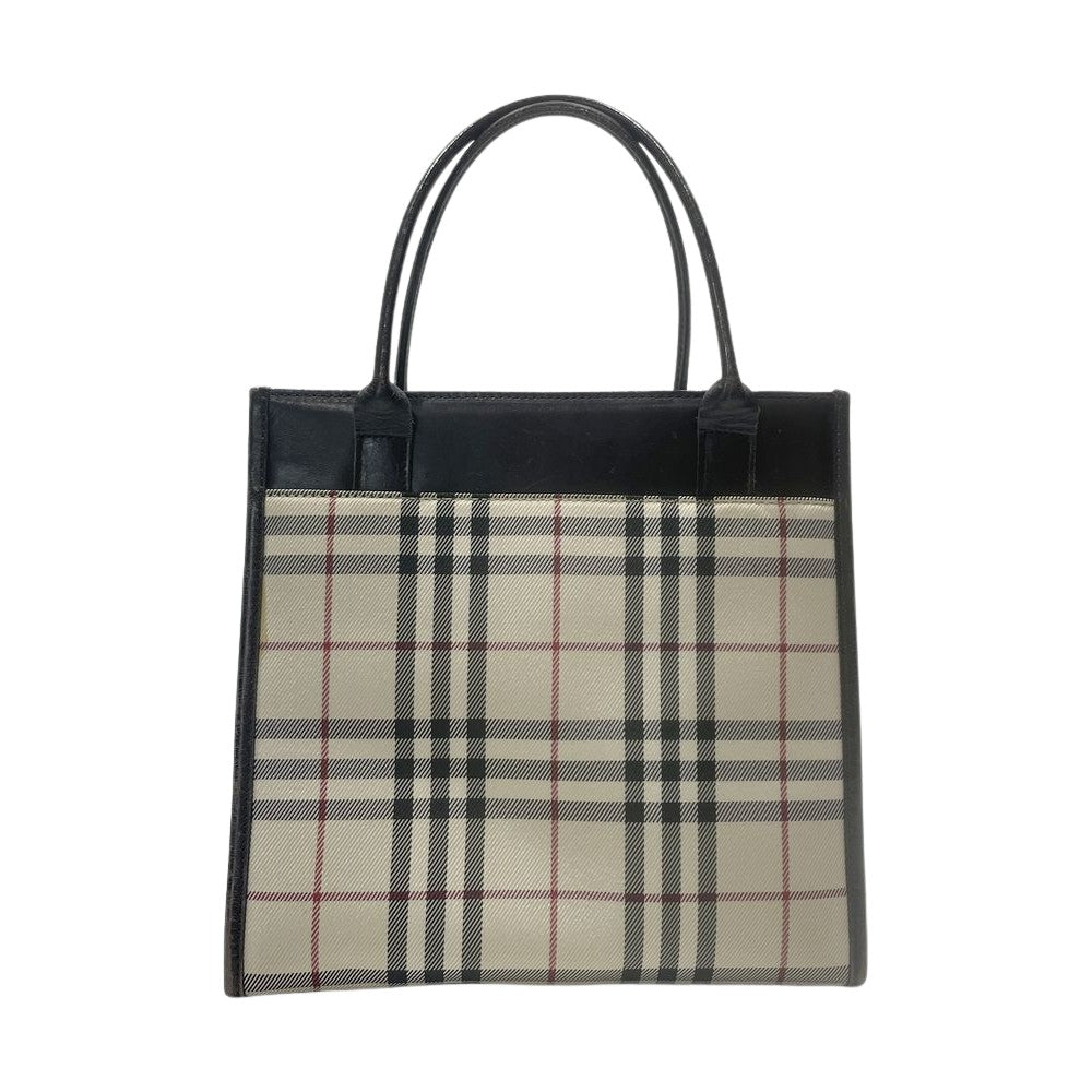 BURBERRY(バーバリー) ロゴ プレート チェック スクエア型 ミニ トートバッグ キャンバス/レザー レディース【中古B】20240825