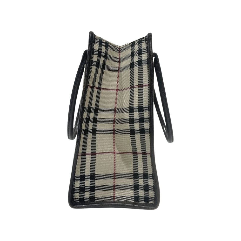 BURBERRY(バーバリー) ロゴ プレート チェック スクエア型 ミニ トートバッグ キャンバス/レザー レディース【中古B】20240825