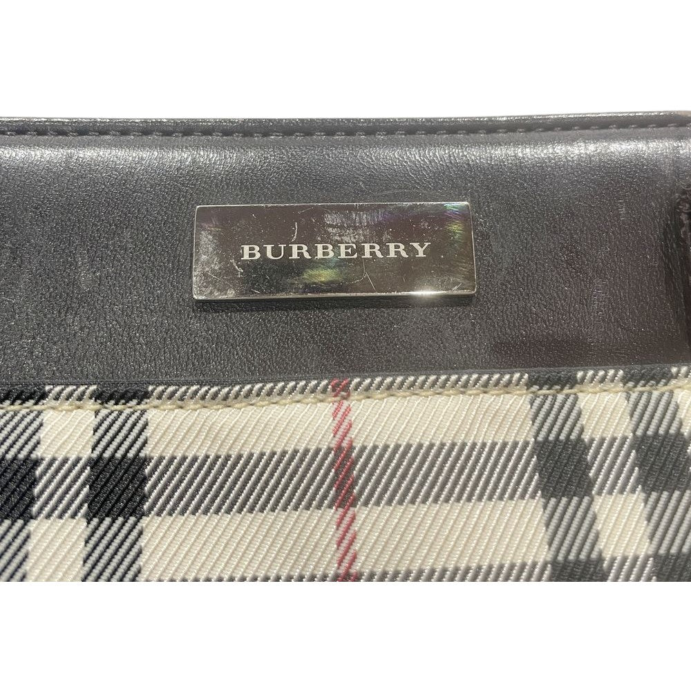 BURBERRY(バーバリー) ロゴ プレート チェック スクエア型 ミニ トートバッグ キャンバス/レザー レディース【中古B】20240825