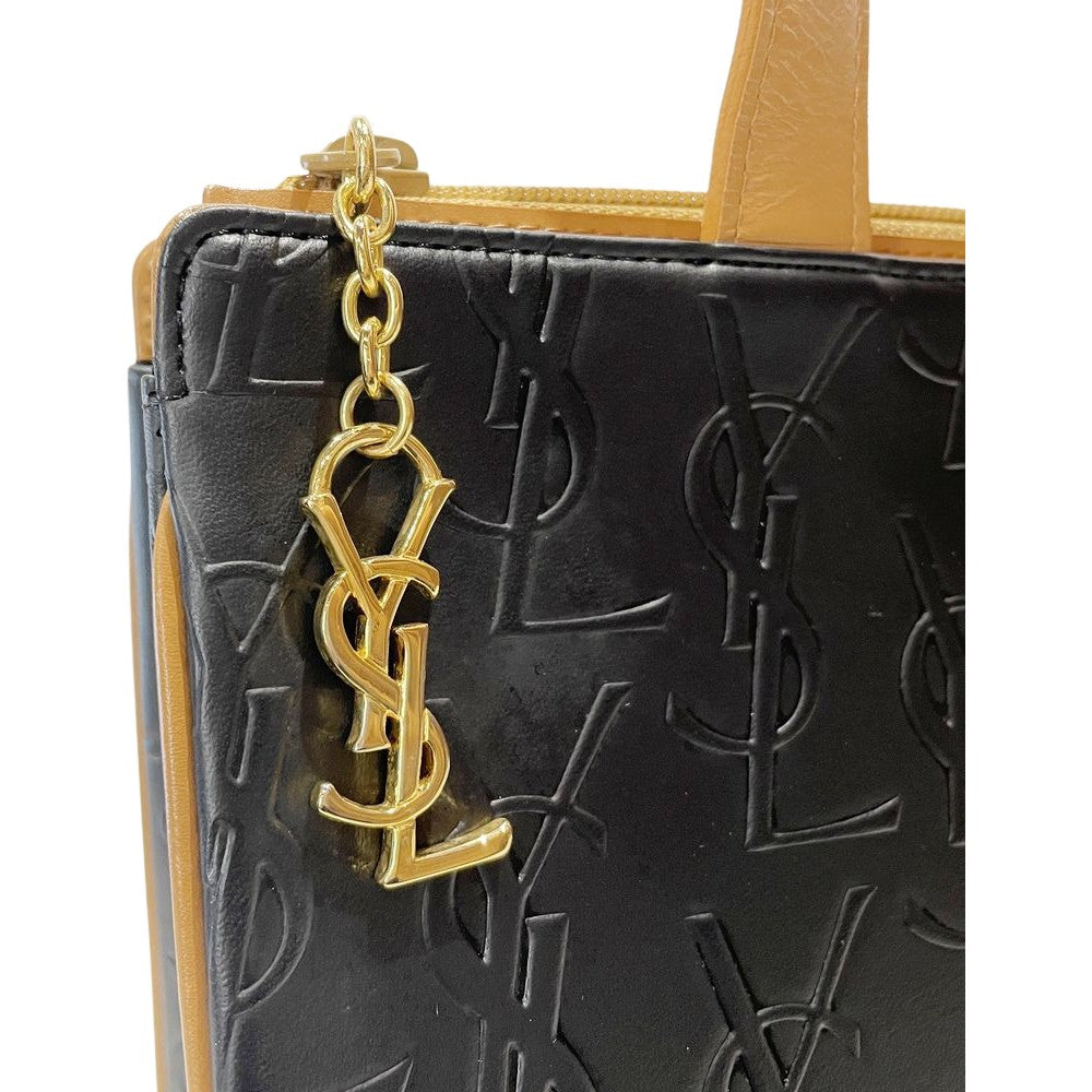 YVES SAINT LAURENT(イヴ・サンローラン) YSL 型押し チャーム付き ヴィンテージ トートバッグ レザー レディース【中古AB】20240901