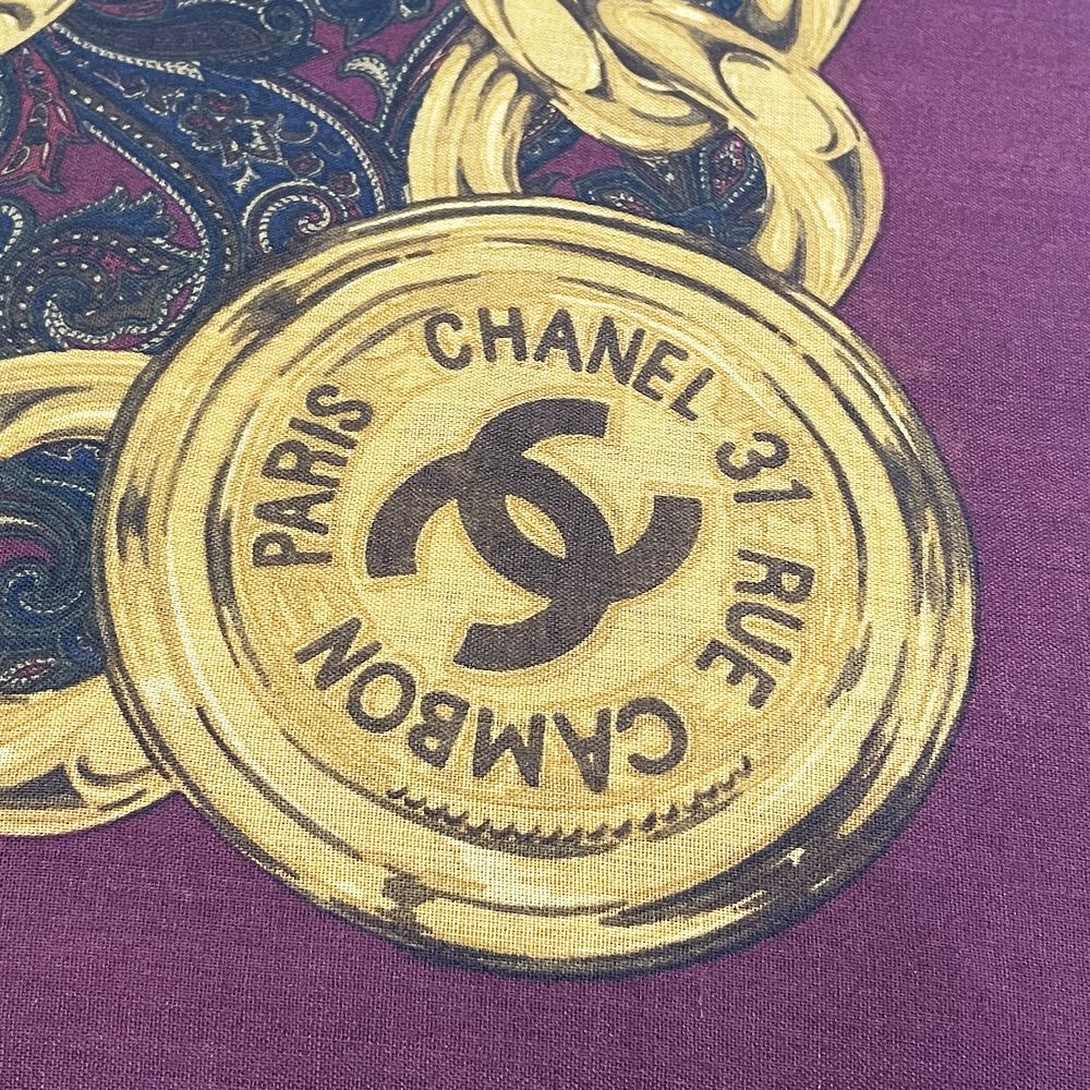 CHANEL(シャネル) 136cm×140cm 大判 ココマーク ロゴ チェーン カンボンコイン ヴィンテージ スカーフ シルク/カシミヤ ユニセックス【中古A】20240901