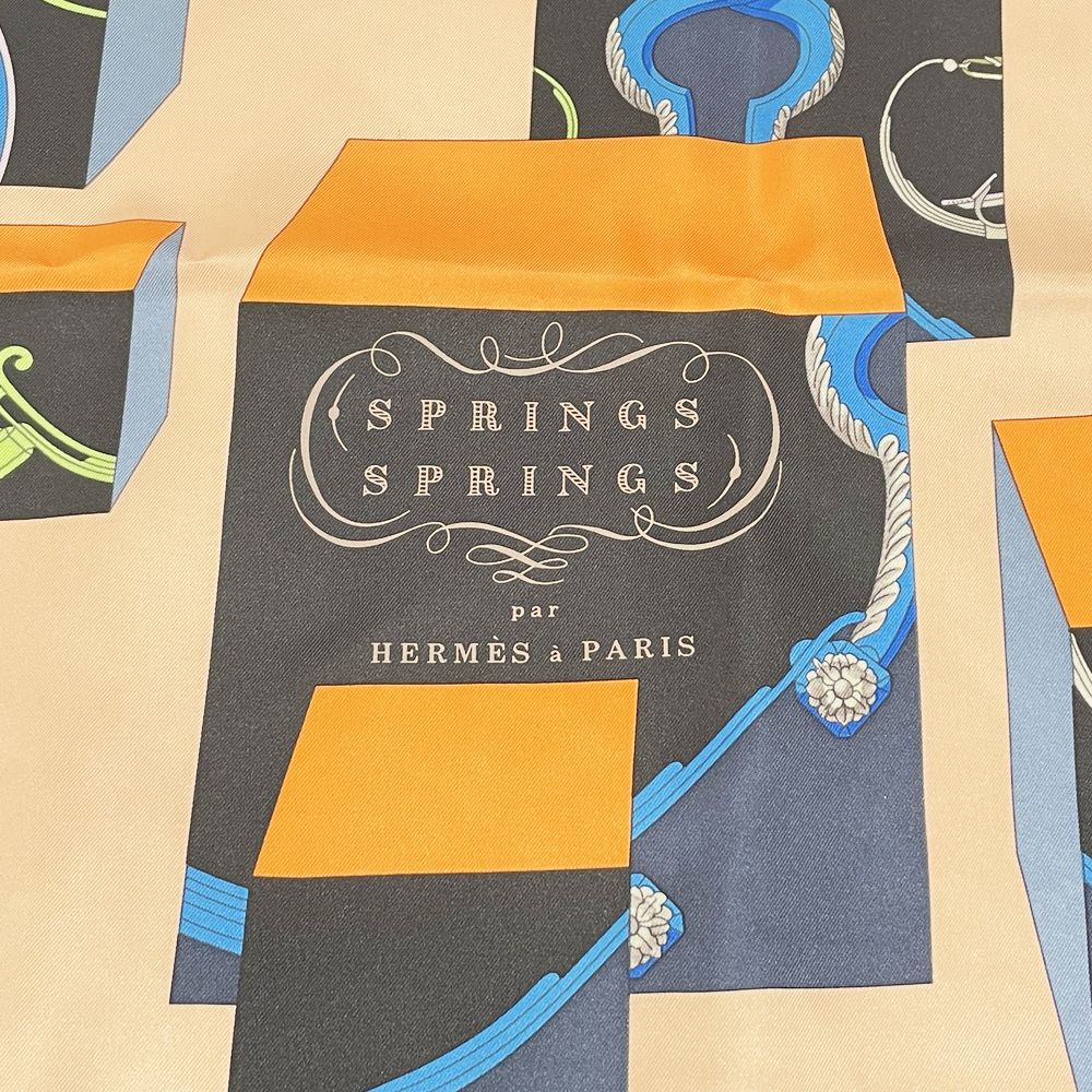 中古A/美品】HERMES エルメス カレ90 SPRINGS SPRINGS スプリングスプリング 馬車 馬具 ユニセックス スカーフ  ピンク20489002