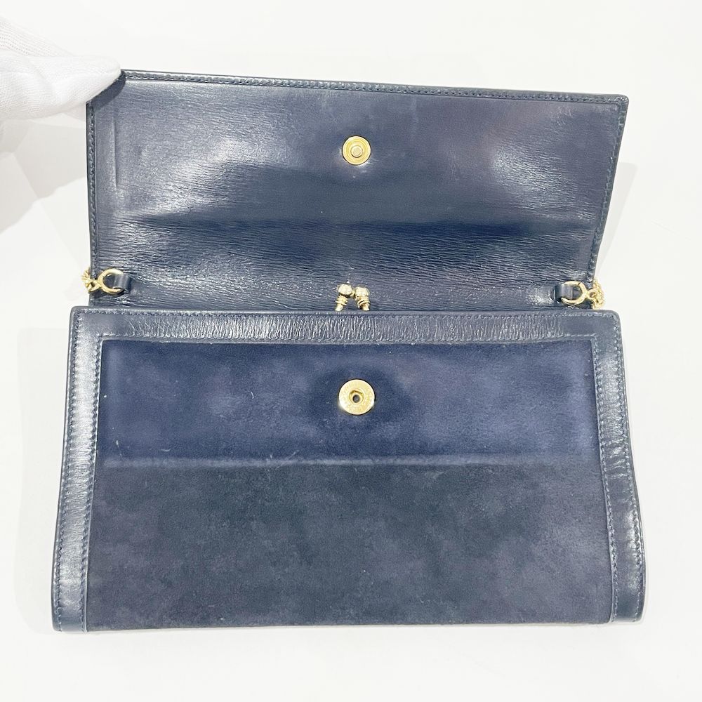 中古B/標準】CELINE セリーヌ 馬車金具 がま口 チェーンウォレット 肩掛け ヴィンテージ レディース 三つ折り財布 ネイビー20489630