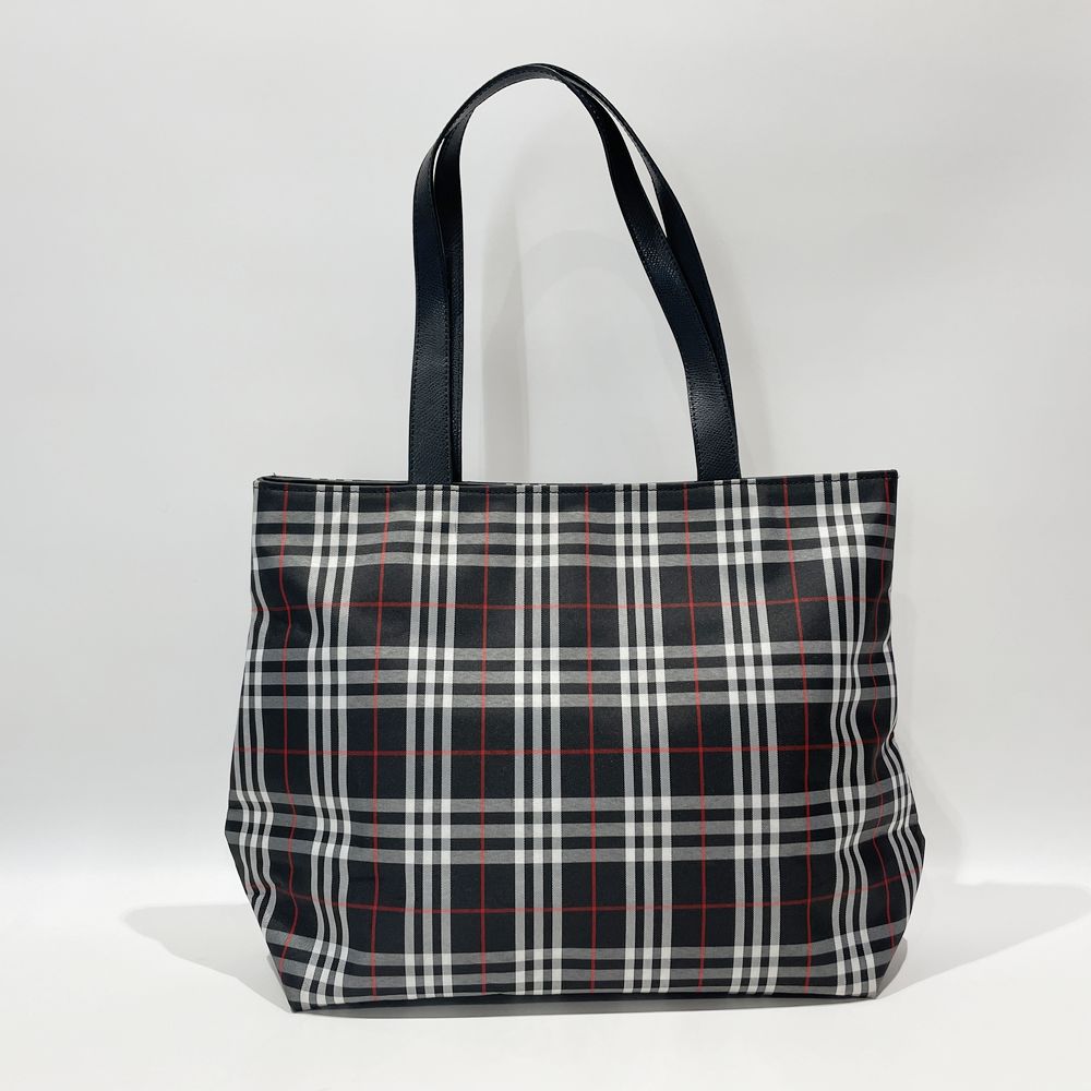 中古B/標準】BURBERRY バーバリー ロンドン ロゴ ボタン チェック レディース トートバッグ ブラック20489641