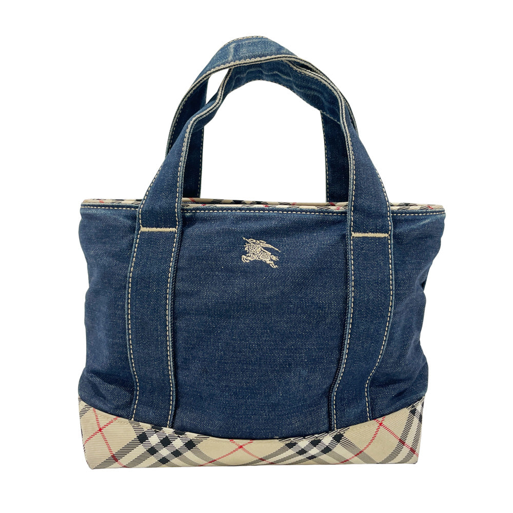 BURBERRY BLUE LABEL(バーバリーブルーレーベル) 刺繍 ロゴ チェック ハンドバッグ デニム/キャンバス レディース【中古B】20240903