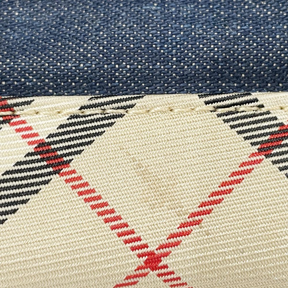 BURBERRY BLUE LABEL(バーバリーブルーレーベル) 刺繍 ロゴ チェック ハンドバッグ デニム/キャンバス レディース【中古B】20240903