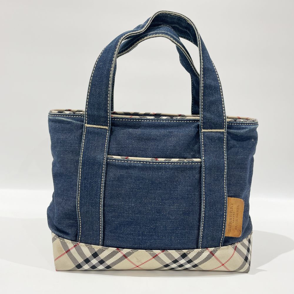 中古B/標準】BURBERRY BLUE LABEL バーバリーブルーレーベル 刺繍 ロゴ チェック レディース ハンドバッグ ブルー20489642