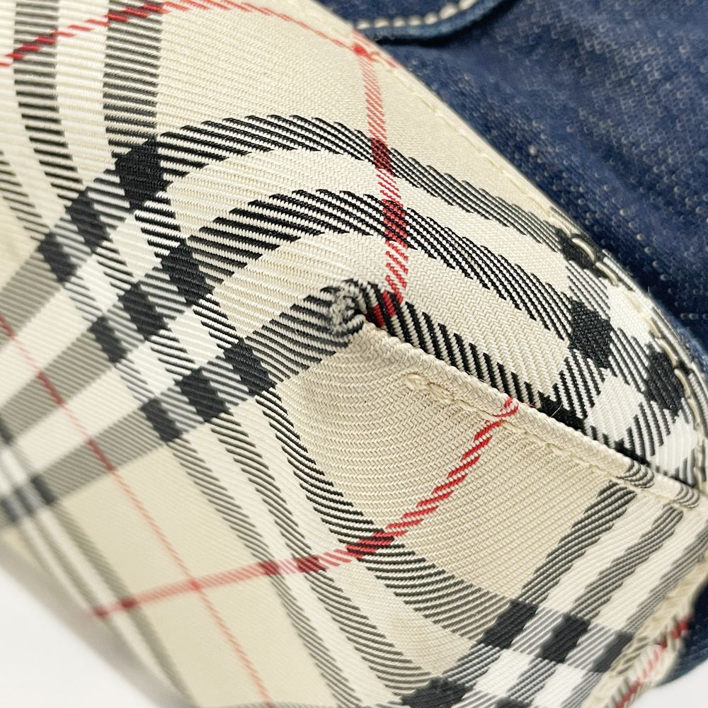 BURBERRY BLUE LABEL(バーバリーブルーレーベル) 刺繍 ロゴ チェック ハンドバッグ デニム/キャンバス レディース【中古B】20240903