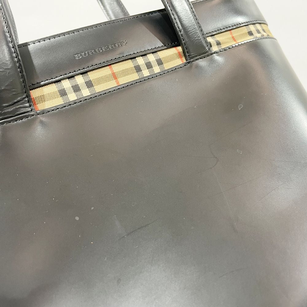 BURBERRY(バーバリー) ロゴ 内部チェック バケツ型 ハンドバッグ レザー レディース【中古B】20240903