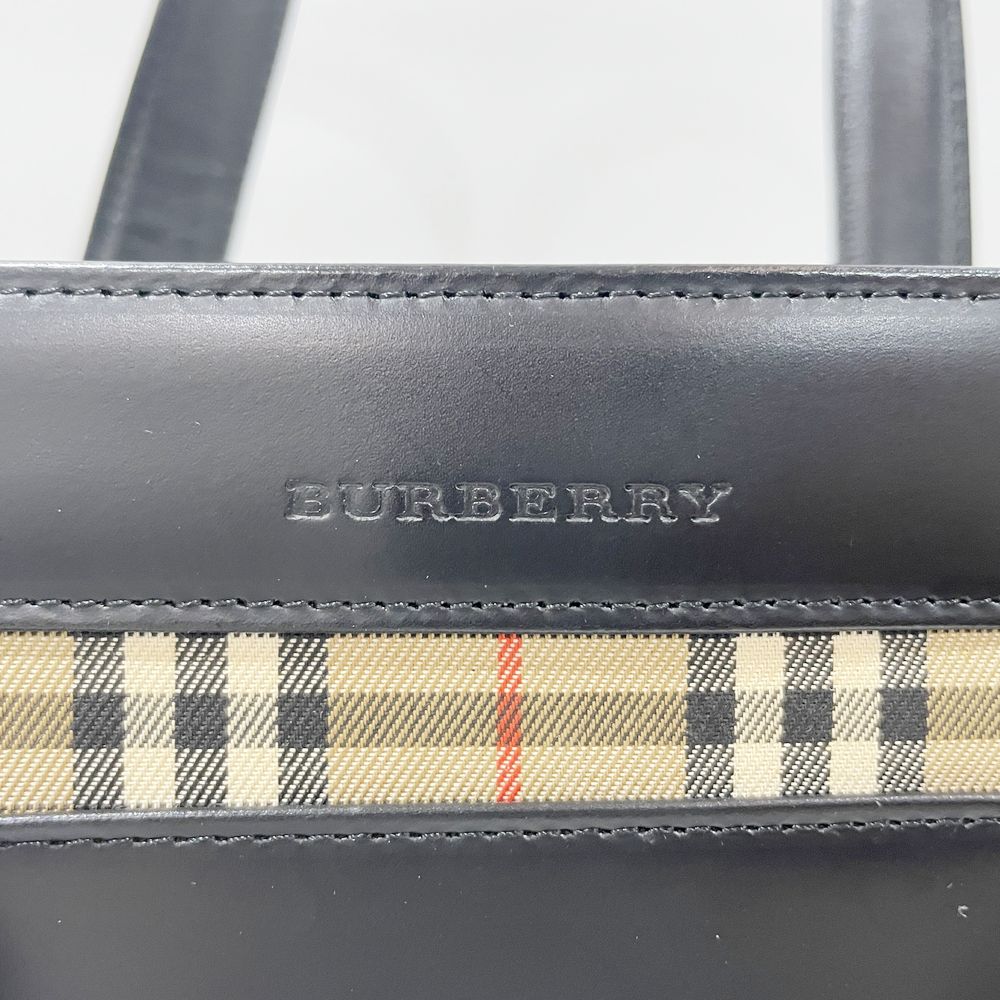 中古B/標準】BURBERRY バーバリー ロゴ 内部チェック バケツ型 レディース ハンドバッグ ブラック20489650