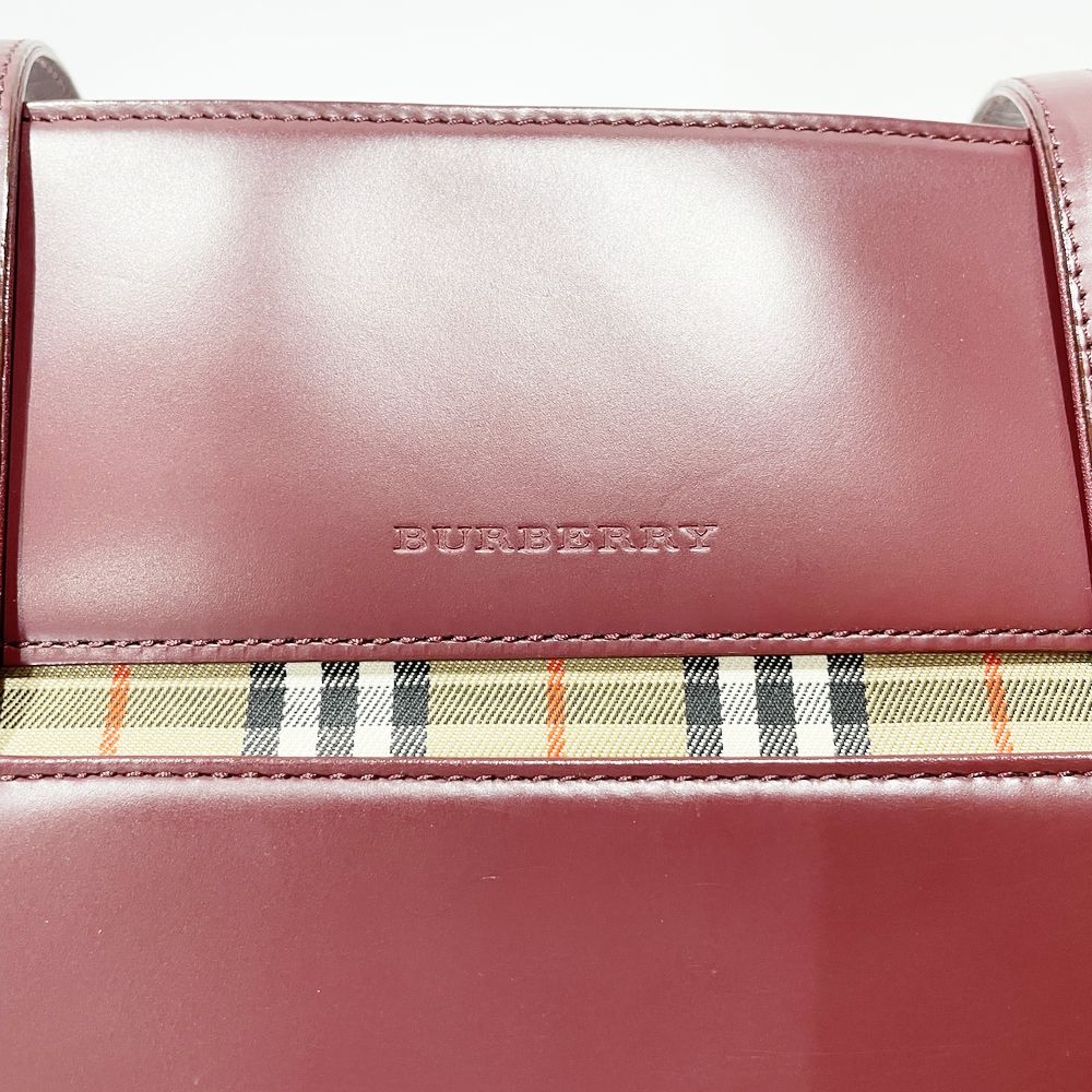 BURBERRY(バーバリー) ロゴ 一部チェック バケツ型 肩掛け トートバッグ レザー レディース【中古AB】20240922