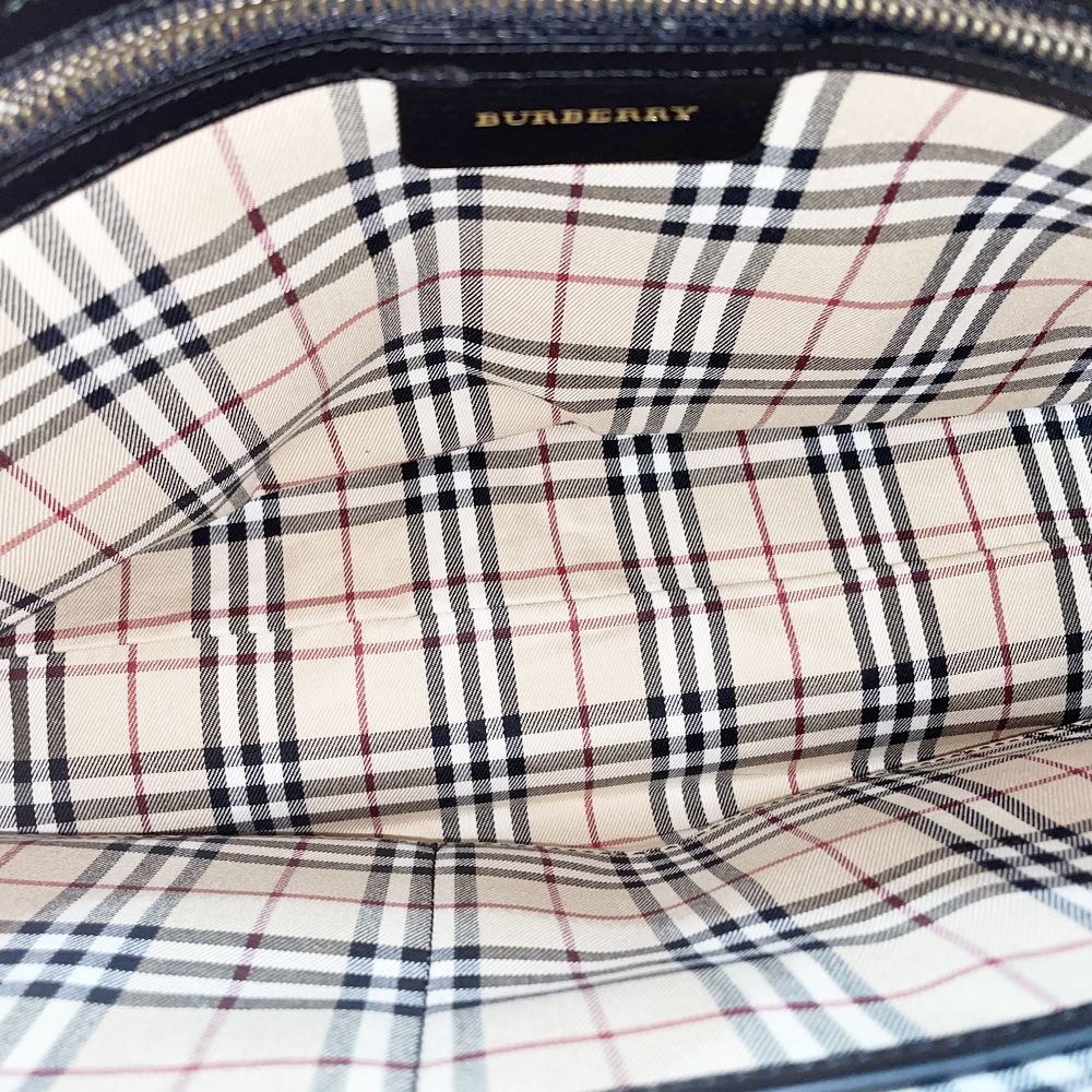 BURBERRY(バーバリー) ロゴ 内部チェック 肩掛け トートバッグ レザー レディース【中古B】20240922